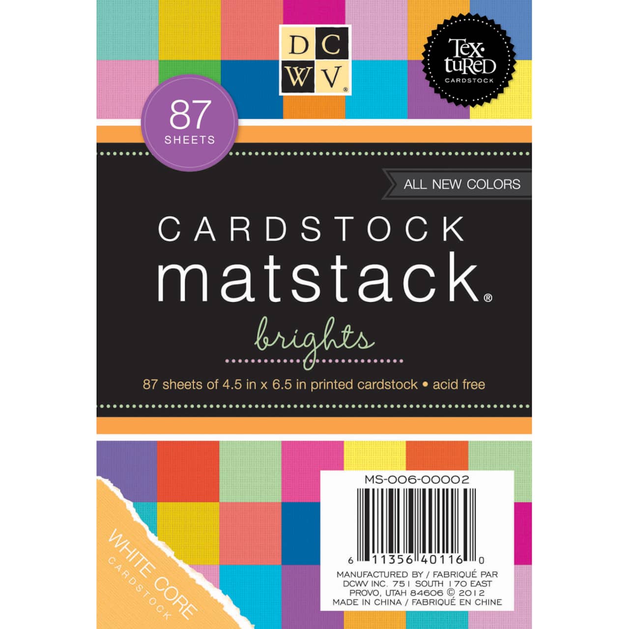DCWV® 4.5" x 6.5" Brights White Core Single-Sided Mat Cardstock Stack, 87 Sheets